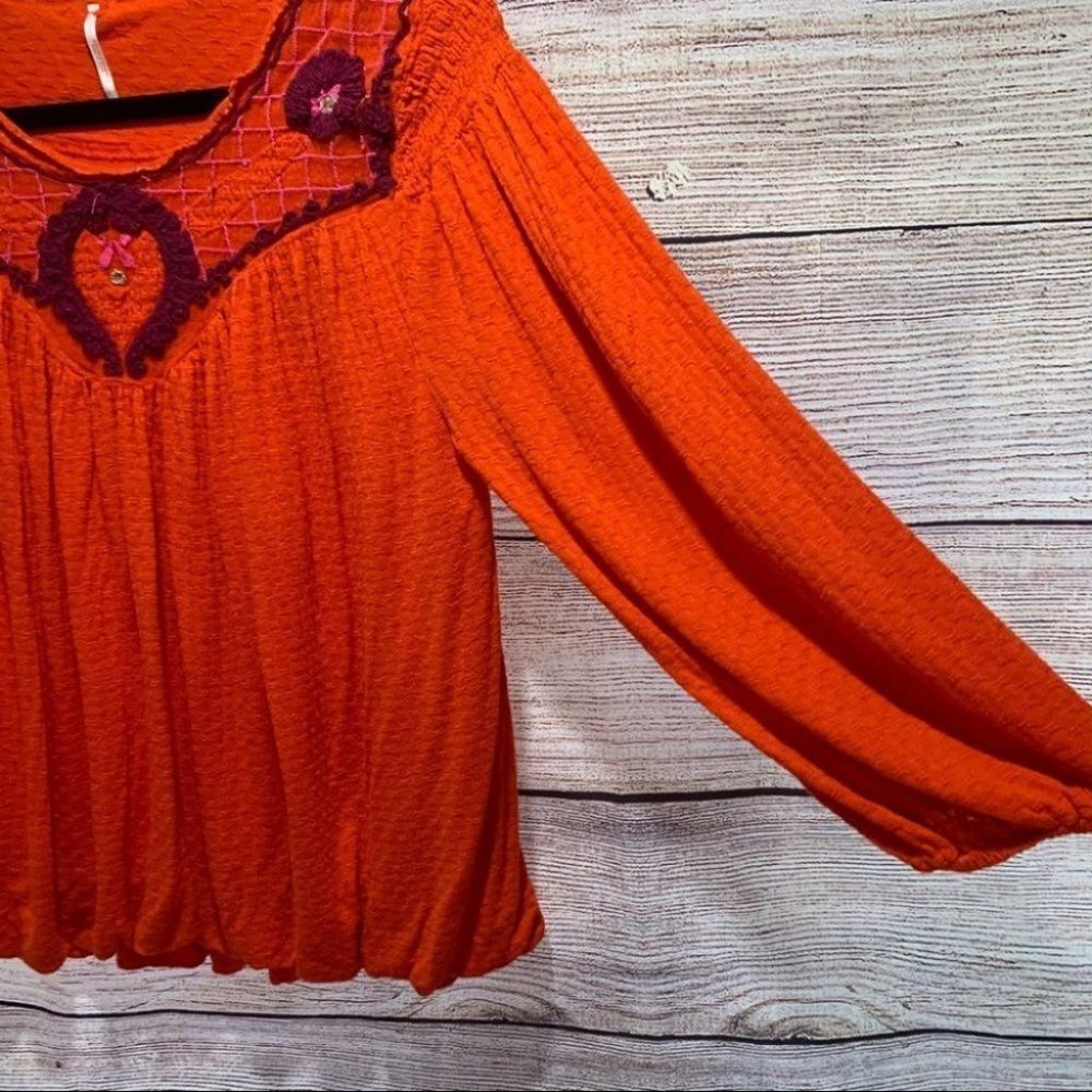 Free People Boho Begonia Red Embroidered Top - Picture 4 of 16